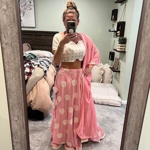 Elegant Pink Embroidered Skirt